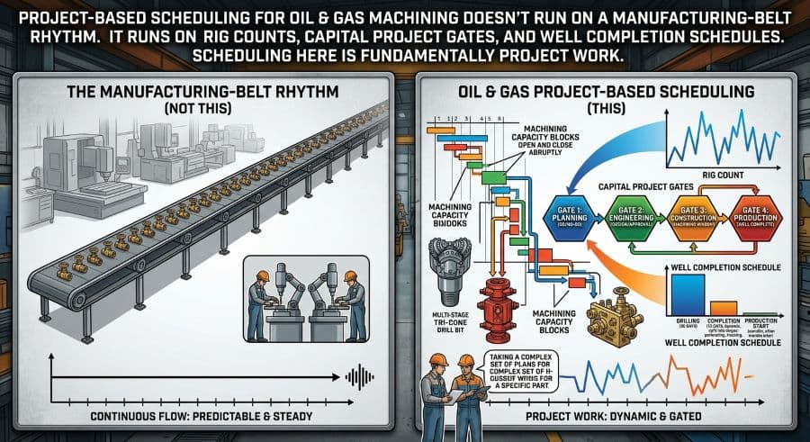 Project-Based Scheduling for Oil & Gas Machine Shops: When the Rig Count Drives Demand